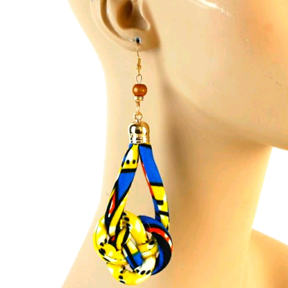 Blue Kente Knot Long Earrings